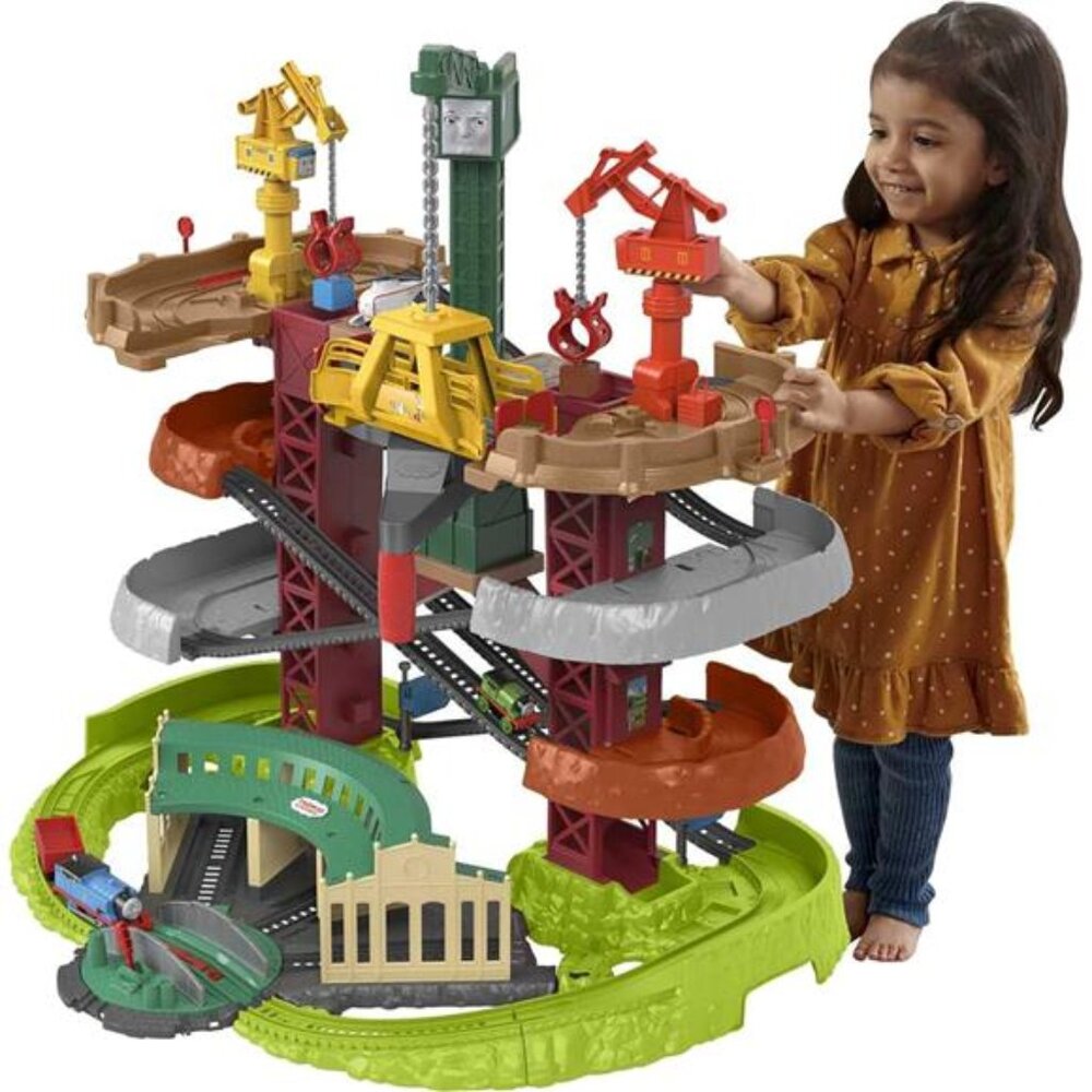 Thomas & Friends Multi-Level Toy Track Set, Trains & Cranes Super Tower, 2.5 Ft